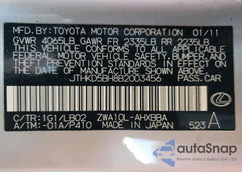 2011 Lexus Ct 200 z USA, uszkodzony, nr VIN JTHKD5BH8B2003456